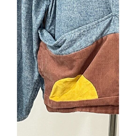 FLUX BENE OS S M Blue Sketchbook Jacket Cotton Corduroy Flannel Top Shacket Fall - Picture 6 of 8